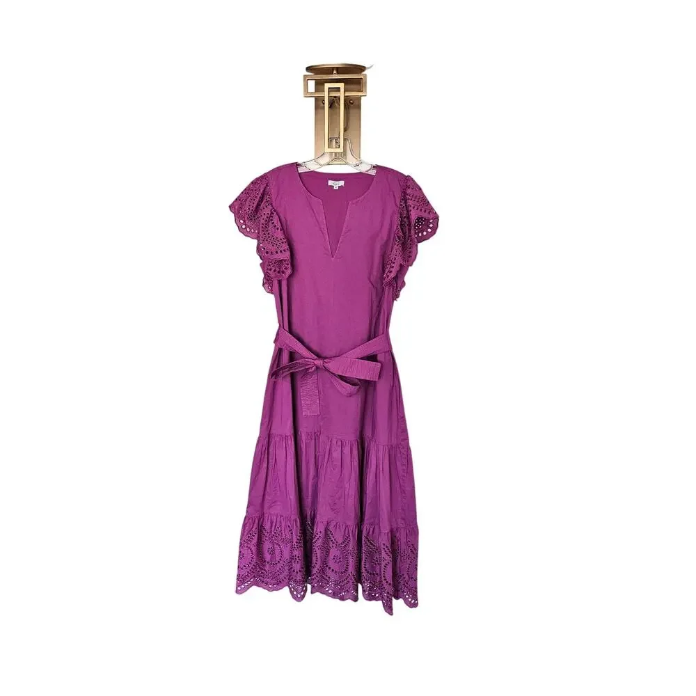 Rails Purple Magenta Berry Gia Dress Cotton Poplin Eyelet Midi Dress Size Medium